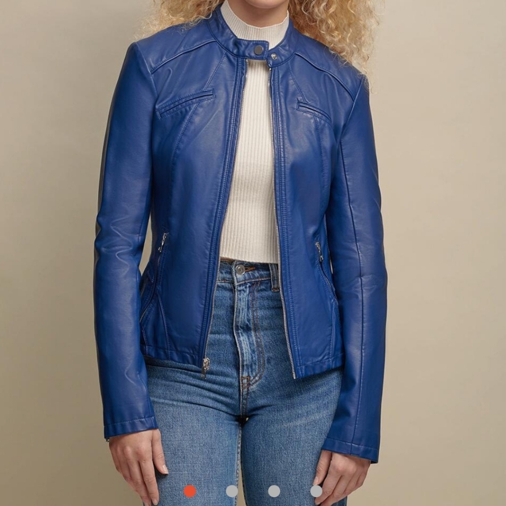 Guess Faux Leather Scuba Jacket - Ink Blue